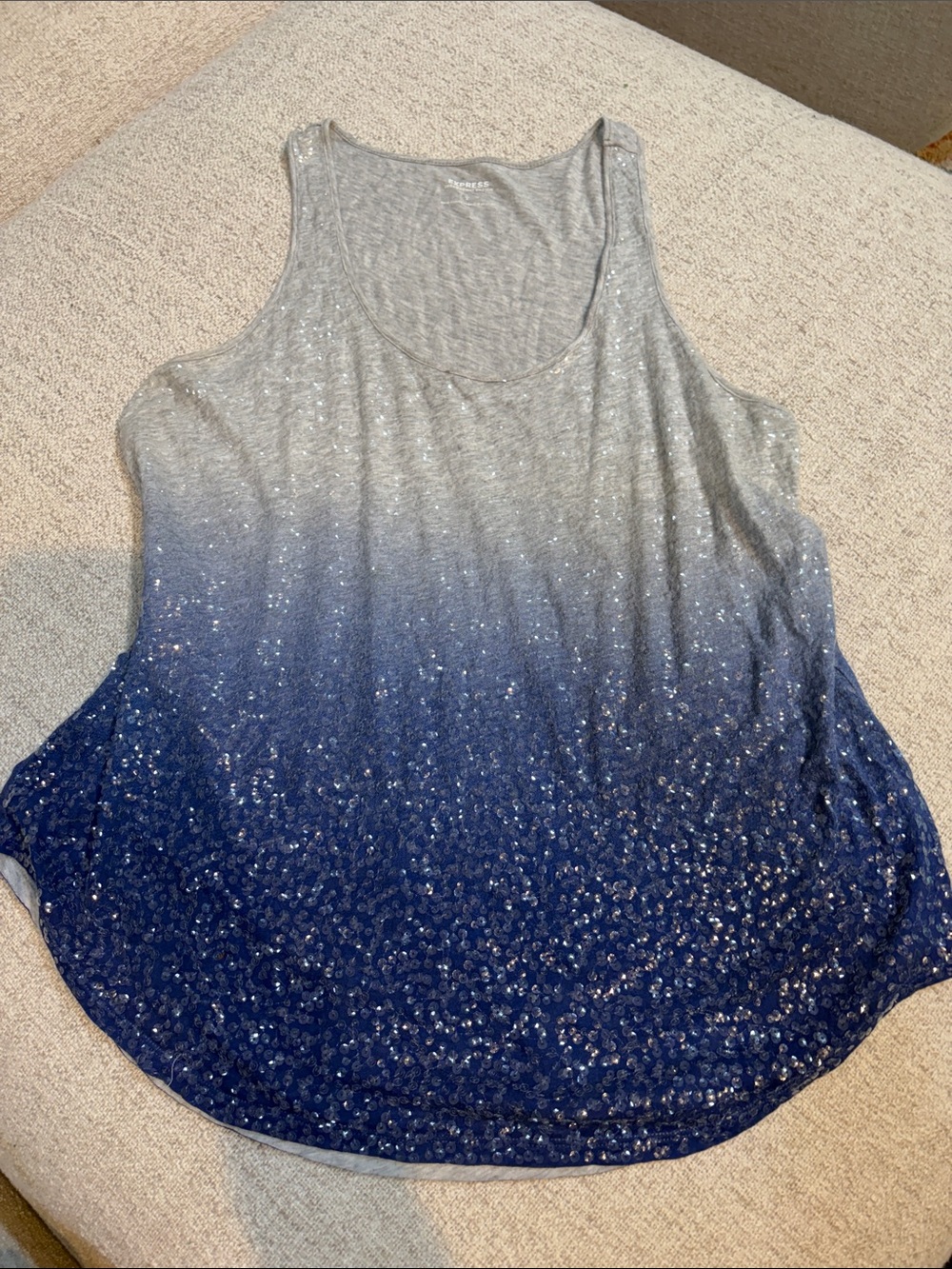 Express Gray to Navy Sequin Ombre Scoop Tank